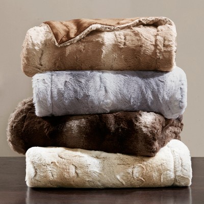 Luxurious Marselle 60"x70" Faux Fur Throw Blanket in Tan