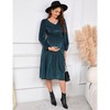 Maternity Velvet Dress V Neck Long Sleeve High Waisted Midi Dress Baby Shower Photoshoot - 3 of 4