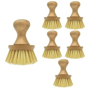 Lola Products Vegetable Brush w/ Comfort Bamboo Knob, Durable Poly Bristles, Natural Bamboo, Fibers are Recycled Soda/Water Bottles, 6 Pack - 1 of 4