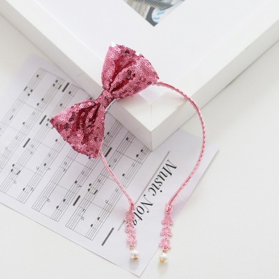 Summer Crystal - Sequin Bow Headband with Pearl Earring Pendants - 1 Pack - image 2