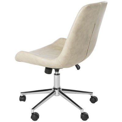 Beige Chrome Faux Leather Swivel Desk Chair