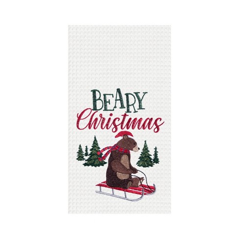 Christmas Sled Ornament Embroidered Cotton Kitchen Hand Towel w