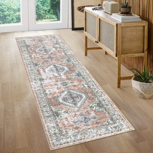 Washable Low-Pile Area Rug – Stain-resistant vintage medallion design, non-slip. Ideal for nurseries, living rooms, offices - 1 of 4