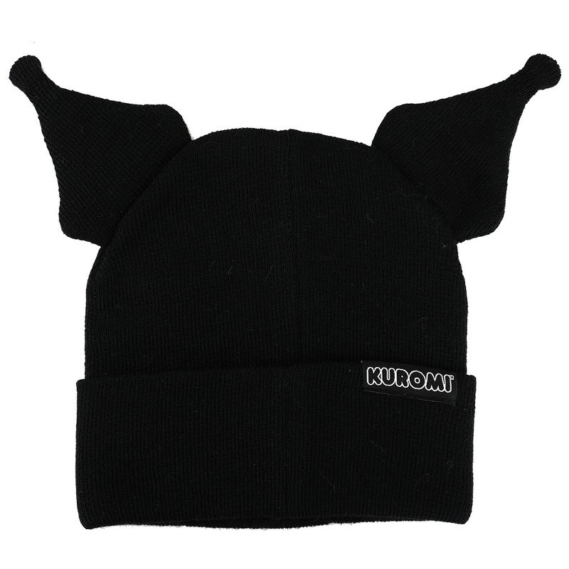 Kuromi Cuffed knitted Embroidered Logo With 3D Plush Horns Beanie Hat, 2 of 3