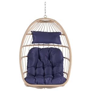 Infurnic Patio Swings, Hammock Hanging Swinging Chair with Seat Cushions, Outdoor Swing Egg Chair for Balcony Backyard Garden, Blue, 28.5"*28.7"*40.6" - 1 of 4