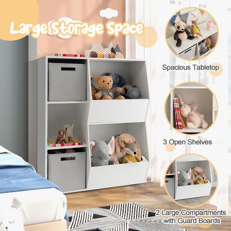 Tangkula Kids Toy Storage Organizer 5 Cubbies Wooden Bookshelf Display Cabinet w/ Drawers, 5 of 11