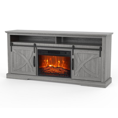 Parrot Uncle 68 in. Freestanding Media Console Electric Fireplace TV Stand in Light Gray