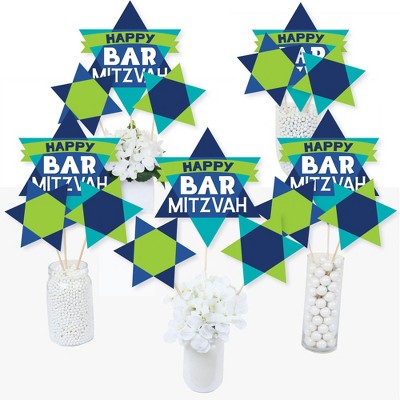 Big Dot of Happiness Blue Bar Mitzvah - Boy Party Centerpiece Sticks - Table Toppers - Set of 15