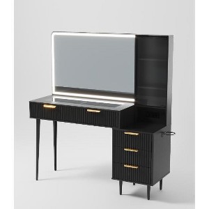 Makeup Vanity Desk with 36" Mirror ＆ Lights, 48" Glass Top Vanity Table with 4 Drawers & Shelves, 3 Color Modes, Adjustable Brightness, Power outlets - 1 of 1