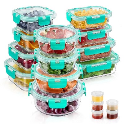 LunaLulinlk 34pcs Glass Food Storage Containers with Lids Set, Airtight Meal Prep Containers (17 Containers & 17 Lids), Green