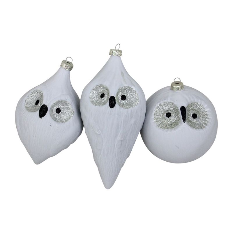 NORTHLIGHT 3ct Glass Owl Christmas Ornament Set 6.25" - White/Black, 1 of 3