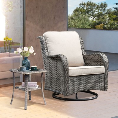 XIZZI Wicker Patio Furniture Set with 3-Seat Sofa, Swivel Rocking Armchairs & Ottomans & Side Table, Modular Sectional Outdoor Conversation Sofa Set