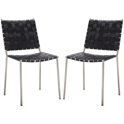 Wesson Black and Silver Woven Leather Dining Chair Set