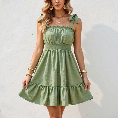 Knit & Lounge Women’s Tie Strap Smocked Mini Dress Ruffle Trim Textured Fabric Casual Flowy Summer Look