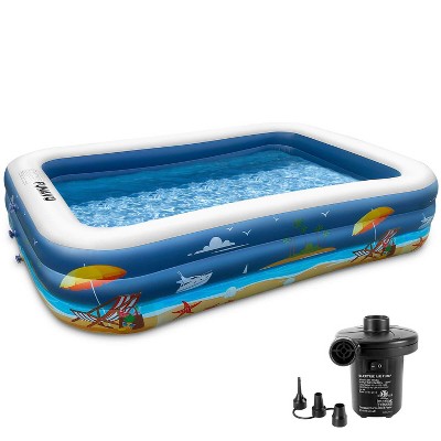 FUNAVO F001 Sandy Beach 3 Layer Full Sized Family Inflatable Blow Up Outdoor Swimming Pool with Electric Air Pump, 340 Gallon Capacity, 100x71x22 Inch