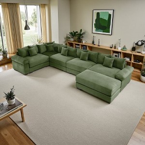 154.6" Corduroy Cloud U-Shaped Modular Sectional Sofa with Thick Cushions & Ottoman - 1 of 4