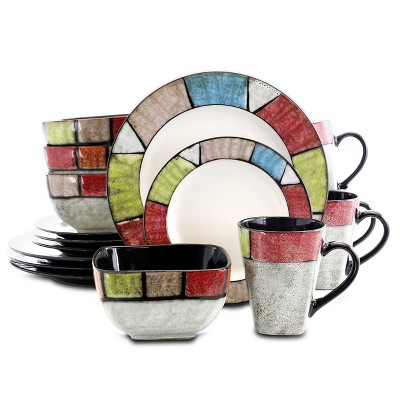 16pc Stoneware Stained Glass Dinnerware Set - Elama