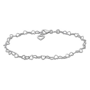 EVERLY JEWELRY | Sterling Silver 3.5mm Heart Link Bracelet with Heart Charm- 7.25 in - 1 of 4