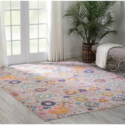 Seductive Silver Floral 9' x 12' Hand-Knotted Synthetic Rug