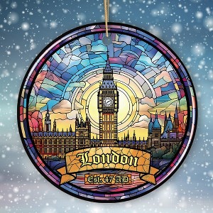 Elegant London Stained Glass Art Style Ornament, Vintage Big Ben Souvenir| OrnamentallyYou - 1 of 4