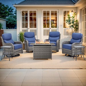 Gymojoy 7 Pieces Outdoor 6 Inch Sofa Swivel Chair with Fire Pit Table - 1 of 4