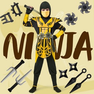 Joyfy 17Pcs Ninja Halloween Costume Set for Boys with Mask & Armor | Complete Golden Ninja Outfit or Halloween, Dress-Up, Role Play - 1 of 4