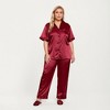 Anna-Kaci Lounge Women's PLus Size Satin Pajama Set with Short Sleeve Button Front Top and Relaxed Straight Leg Pants - 3 of 4