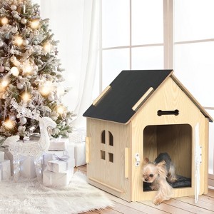Wooden Movable Dog House ¨C Weatherproof, Portable Pet Shelter with Wheels for Small Dogs, Indoor/Outdoor Use - 1 of 4