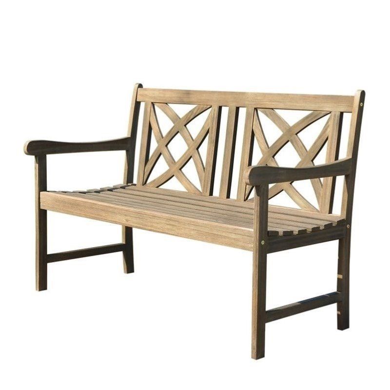 Wood Outdoor Bench in Natural Brown-Pemberly Row, 1 of 11
