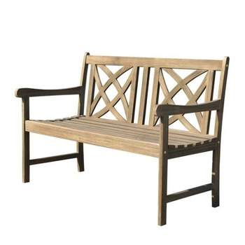 Wood Outdoor Bench in Natural Brown-Pemberly Row