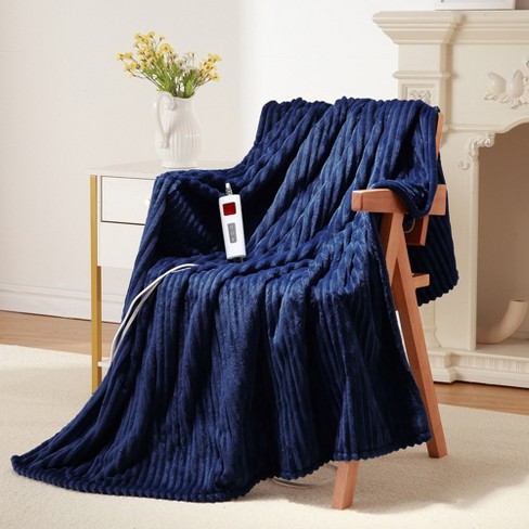 Serta Ribbed Micro Fleece Heated Blanket, Twin, Navy