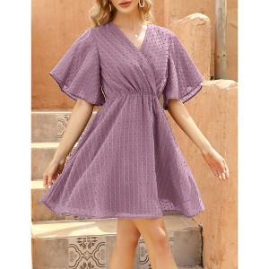 Women's Wrap V-Neck Dot Dress Flutter Sleeve Mini Dress Breathable Summer Dress - 1 of 4