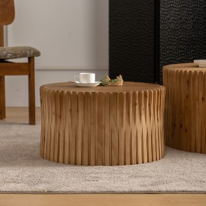 NicBex Retro Style Cylindrical Coffee Table with Vertical Texture Relief Design,Wooden Side Tables,Center Table for Living Room - 1 of 4