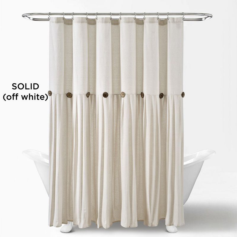 Linen Button Shower Curtain Off White Single 72X72, 2 of 4