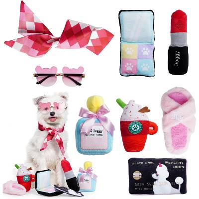 Nocciola 8 PCS Fancy Girl Dog Toy,Christmas gift,Cute Squeaky Plush Puppy Toys, Pink Fashion Stuff, Ideal Gift for Small Medium Dogs, Toybox Canine