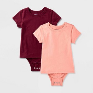 Toddlers' 2pk Adaptive Short Sleeve Bodysuit with Abdominal Access - Cat & Jack™ Burgundy/Coral Pink - 1 of 4