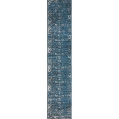 Sofia Blue and Ivory Low Pile Runner Rug