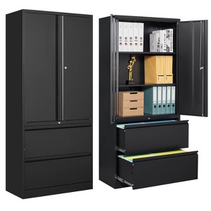 Mlezan Drawer File Cabinet: Metal Storage with Adjustable Shelves and Lock. Fits Legal/Letter/A4/F4 Files, Ideal for Home or Office Organization. - 1 of 4