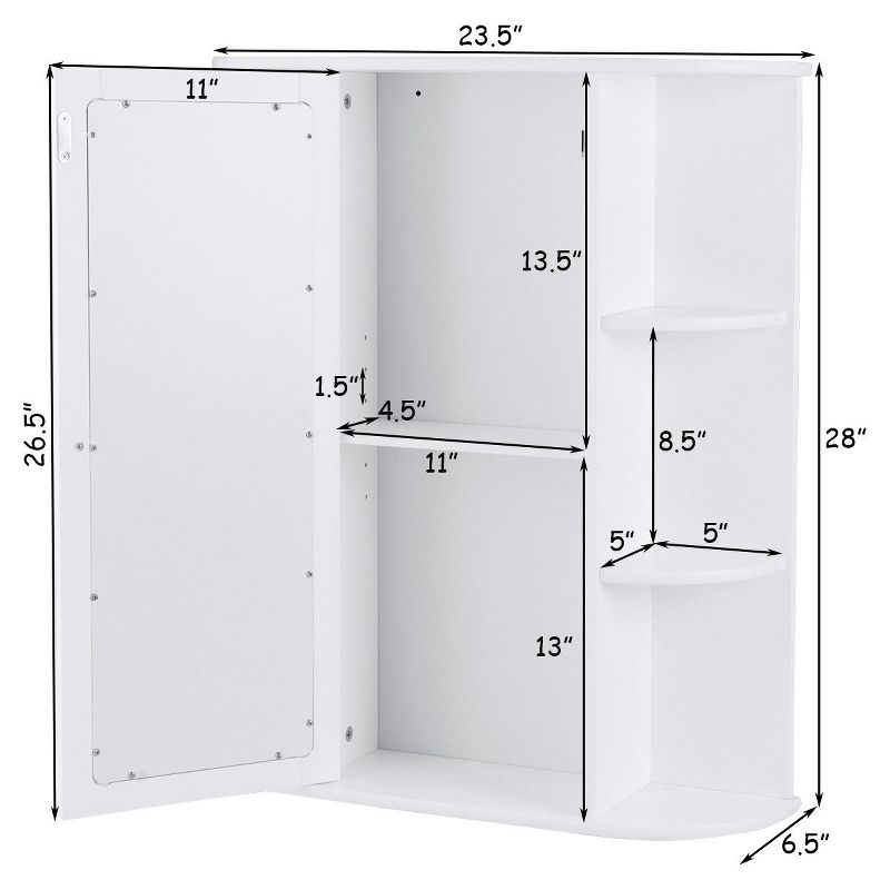 Costway Bathroom Cabinet Single Door Shelves Wall Mount Cabinet W/ Mirror Organizer, 2 of 11