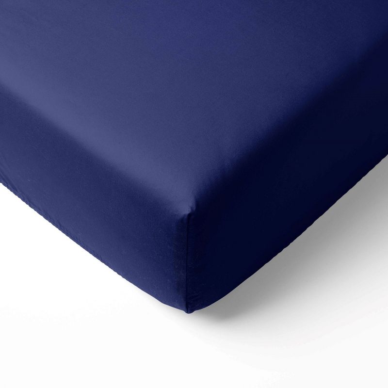 Bacati - Solid Navy Blue 100 percent Cotton Universal Baby US Standard Crib or Toddler Bed Fitted Sheet, 1 of 7