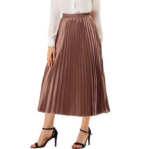 Inspire Chic Women s Party Elastic Waist Metallic Shiny Accordion Pleated Midi Skirt Copper Small Target