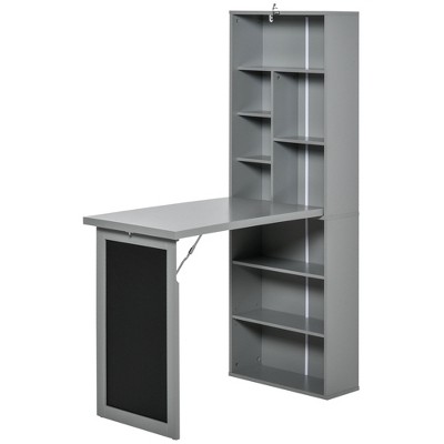 Gray Foldable Particleboard Desk with Filing Cabinet and Blackboard
