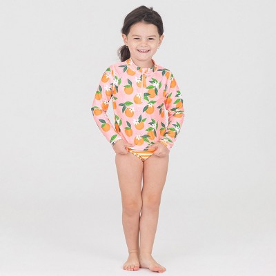 RuffleButts Girls Long Sleeve Zipper Rash Guard Bikini - Orange You The Sweetest, Size: 6 — фото 5
