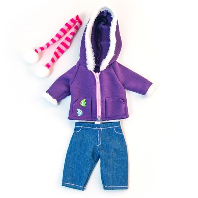 Miniland Educational Doll Clothes, Fits 12-5/8" Dolls, Cold Weather Purple Fleece Set