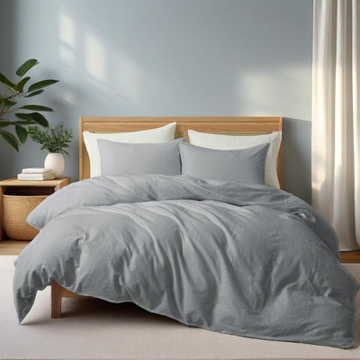 Peace Nest Classic Linen Cotton Bedding Set, Woven 55% Linen 45% Cotton Duvet Cover and Pillow Shams, Soft & Breathable