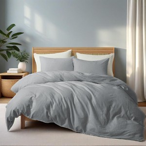Peace Nest Classic Linen Cotton Bedding Set, Woven 55% Linen 45% Cotton Duvet Cover and Pillow Shams, Soft & Breathable - 1 of 4