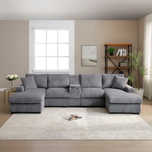 126'' U-Shaped Sectional Sofas with Console, Cup Holders, and Double Chaise for Living Room, Oversized Comfort Sofa - 1 of 4