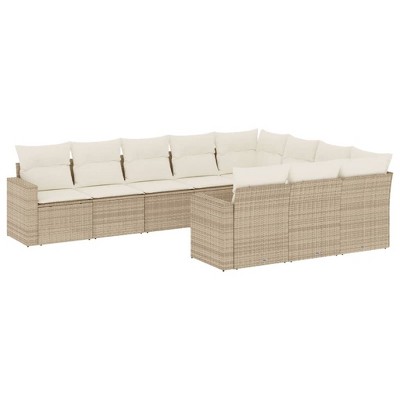 vidaXL 10 Piece Patio Sofa Set with Cushions Beige and Cream Poly Rattan - Without Table