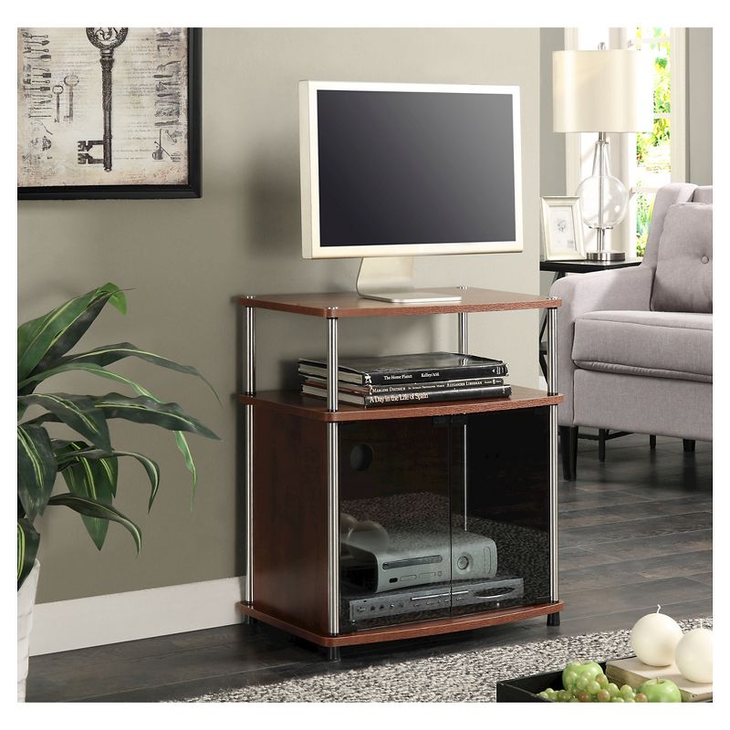 Designs2Go TV Stand for TVs up to 25" with Black Glass Storage Cabinet and Shelf - Breighton Home, 3 of 4