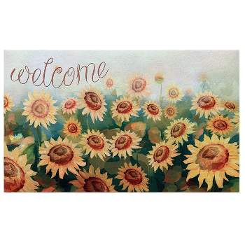 Kate Aurora Montauk Accents Country Farmhouse Sunflowers Welcome Outdoor Rubber Entrance Mat 18x30 - Sunflower Fields